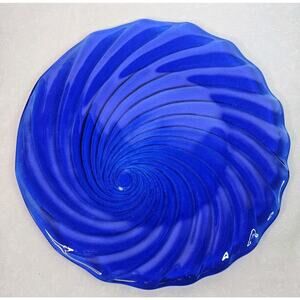 Antique Royal Blue Swirl Plate Scalloped Edges Size 14x14